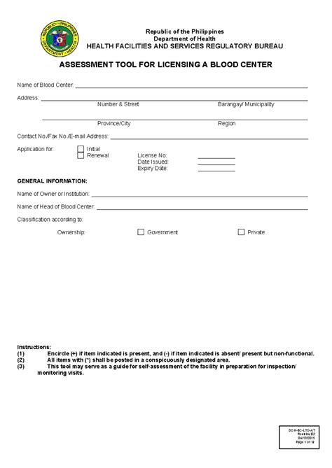 ASSESSMENT TOOL FOR LICENSING A HOSPITAL.